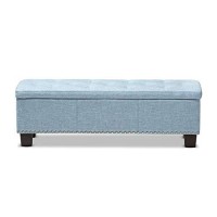 Baxton Studio Hannah Modern And Contemporary Light Blue Fabric Upholstered Button-Tufting Storage Ottoman Bench