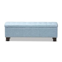 Baxton Studio Hannah Modern And Contemporary Light Blue Fabric Upholstered Button-Tufting Storage Ottoman Bench