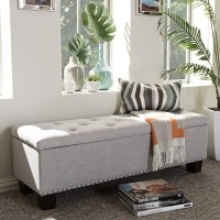 Baxton Studio Hannah Modern And Contemporary Upholstered Button-Tufting Storage Ottoman Bench Greyish Beige