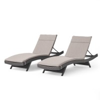 Christopher Knight Home Salem Outdoor Wicker Adjustable Chaise Lounges With Cushions, 2-Pcs Set, Multibrown And Charcoal