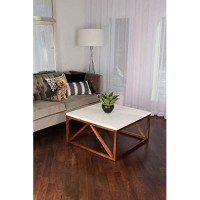 Kate And Laurel Kaya Two-Toned Wood Square Coffee Table With White Top And Walnut Brown Base