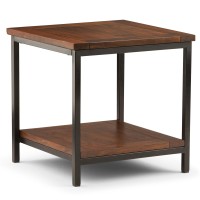 Simplihome Skyler Solid Mango Wood And Metal 22 Inch Wide Square End Table Industrial End Side Table In Dark Cognac Brown With Storage, 1 Shelf, For The Living Room And Bedroom