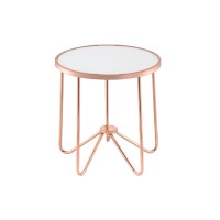 Acme Alivia Round Glass Top End Table In Frosted Glass And Rose Gold