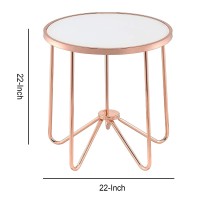 Acme Alivia Round Glass Top End Table In Frosted Glass And Rose Gold