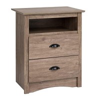 Prepac Salt Spring Rustic Tall Nightstand Side Table With 2 Drawers And Open Shelf, Farmhouse Bedside Table 16 D X 2325 W X 28 H, Drifted Gray, Ddc-2428