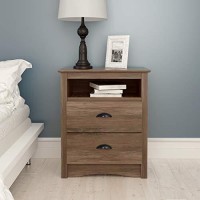 Prepac Salt Spring Rustic Tall Nightstand Side Table With 2 Drawers And Open Shelf, Farmhouse Bedside Table 16 D X 2325 W X 28 H, Drifted Gray, Ddc-2428