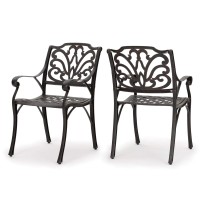 Gdf Studio Calandra Cast Aluminum Outdoor Dining Chairs Set Of 2 Perfect For Patio In Bronze
