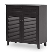 Bowery Hill Contemporary 3338 Tall 2 Door Shoe Storage Cabinet With Drawer In Espresso