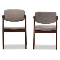 Baxton Studio Elegant Mid-Century Dark Walnut Wood Grey Fabric Upholstered Dining Armchair