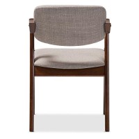 Baxton Studio Elegant Mid-Century Dark Walnut Wood Grey Fabric Upholstered Dining Armchair