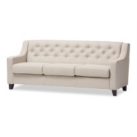 Baxton Studio Arcadia Modern And Contemporary Light Beige Fabric Upholstered Button-Tufted Living Room 3-Seater Sofa