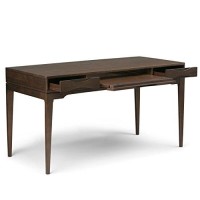 Simplihome Harper Solid Wood Mid Century Modern 60 Inch Wide Home Office Desk, Writing Table, Study Table Furniture In Walnut Brown With 2 Drawers