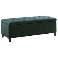 Madison Park Shandra Storage Ottoman - Solid Wood, Polyester Fabric Toy Chest Modern Style Lift-Top Accent Bench For Bedroom Furniture, Medium, Blue