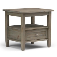 Simplihome Warm Shaker Solid Wood 20 Inch Wide Rectangle Rustic End Side Table In Distressed Grey With Storage, 1 Drawer And 1 Shelf, For The Living Room And Bedroom