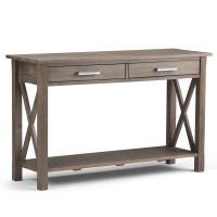 Simplihome Kitchener Solid Wood 47 Inch Wide Contemporary Modern Console Sofa Entryway Table In Distressed Grey With Storage, 2 Drawers And 1 Shelf, For The Living Room, Entryway And Bedroom