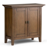 Simplihome Redmond Solid Wood 32 Inch Wide Transitional Low Storage Cabinet In Rustic Natural Aged Brown For The Living Room, Entryway And Family Room