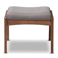 Baxton Studio Elyse Walnut Wood Grey Fabric Upholstered Footstool