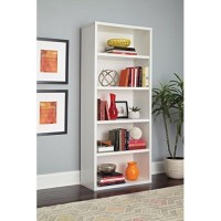 Closetmaid Bookshelf With 5 Shelf Tiers, Adjustable Shelves, Tall Bookcase Sturdy Wood With Closed Back Panel, White Finish
