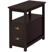 Go2Buy Sofa Side Narrow End Table With 2 Drawer And Shelf Nightstand For Small Spaces Living Room Furniture