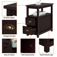Go2Buy Sofa Side Narrow End Table With 2 Drawer And Shelf Nightstand For Small Spaces Living Room Furniture