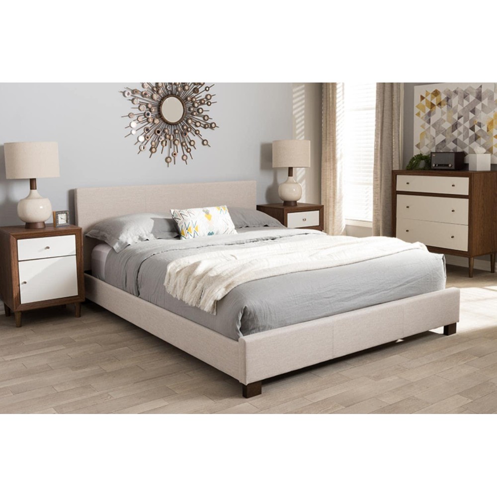 Baxton Studio Elizabeth Modern And Contemporary Beige Fabric Upholstered Panel-Stitched Full Size Platform Bed