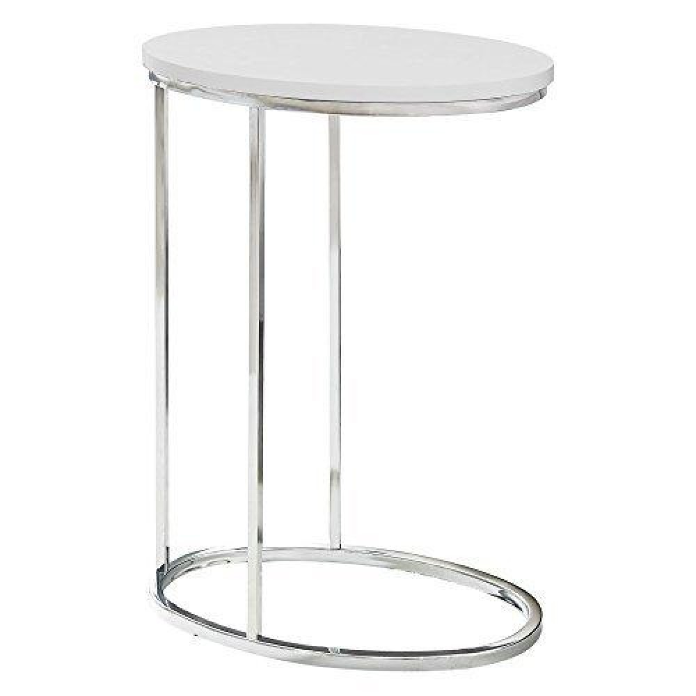 Monarch Specialties Oval With Chrome Metal Accent Table, 19L X 12D X 25H, Glossy White