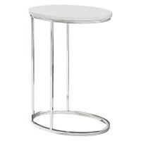 Monarch Specialties Oval With Chrome Metal Accent Table, 19L X 12D X 25H, Glossy White