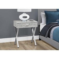 Monarch Specialties I Night Stand Accent Table, 22.00 X 12.00 X 18.00, Grey Cement/Chrome