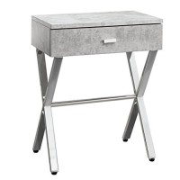 Monarch Specialties I Night Stand Accent Table, 22.00 X 12.00 X 18.00, Grey Cement/Chrome