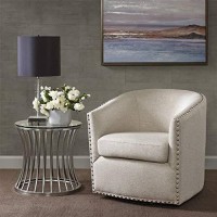 Madison Park Tyler Swivel Chair - Solid Wood, Plywood, Metal Base Accent Armchair Modern Classic Style Family Room Sofa Furniture, Natural