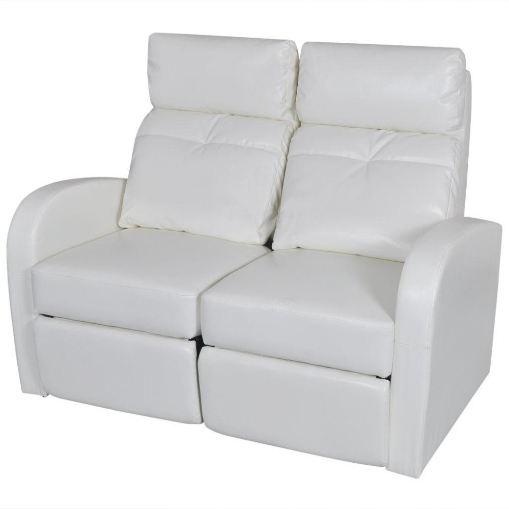 Vidaxl Home Theater 2-Seat Recliner White Artificial Leather Lounge Movie Cinema Seats