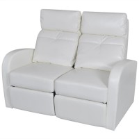 Vidaxl Home Theater 2-Seat Recliner White Artificial Leather Lounge Movie Cinema Seats
