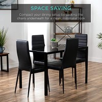Best Choice Products 5-Piece Kitchen Dining Table Set For Dining Room, Kitchen, Dinette, Compact Space W/Glass Tabletop, 4 Faux Leather Metal Frame Chairs - Black