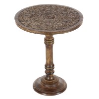 Deco 79 Mango Wood Floral Handmade Intricately Carved Accent Table, 17 X 17 X 21, Dark Brown