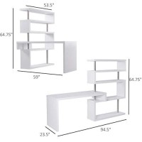 Homcom 94 4 Tier Rotating Versatile L-Shaped Computer Desk Writing Table With Display Shelves And Steel Frame, White