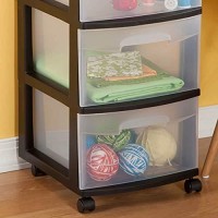 Sterilite 3-Drawer Storage Cart, Clear With Black Frame (4-Pack)