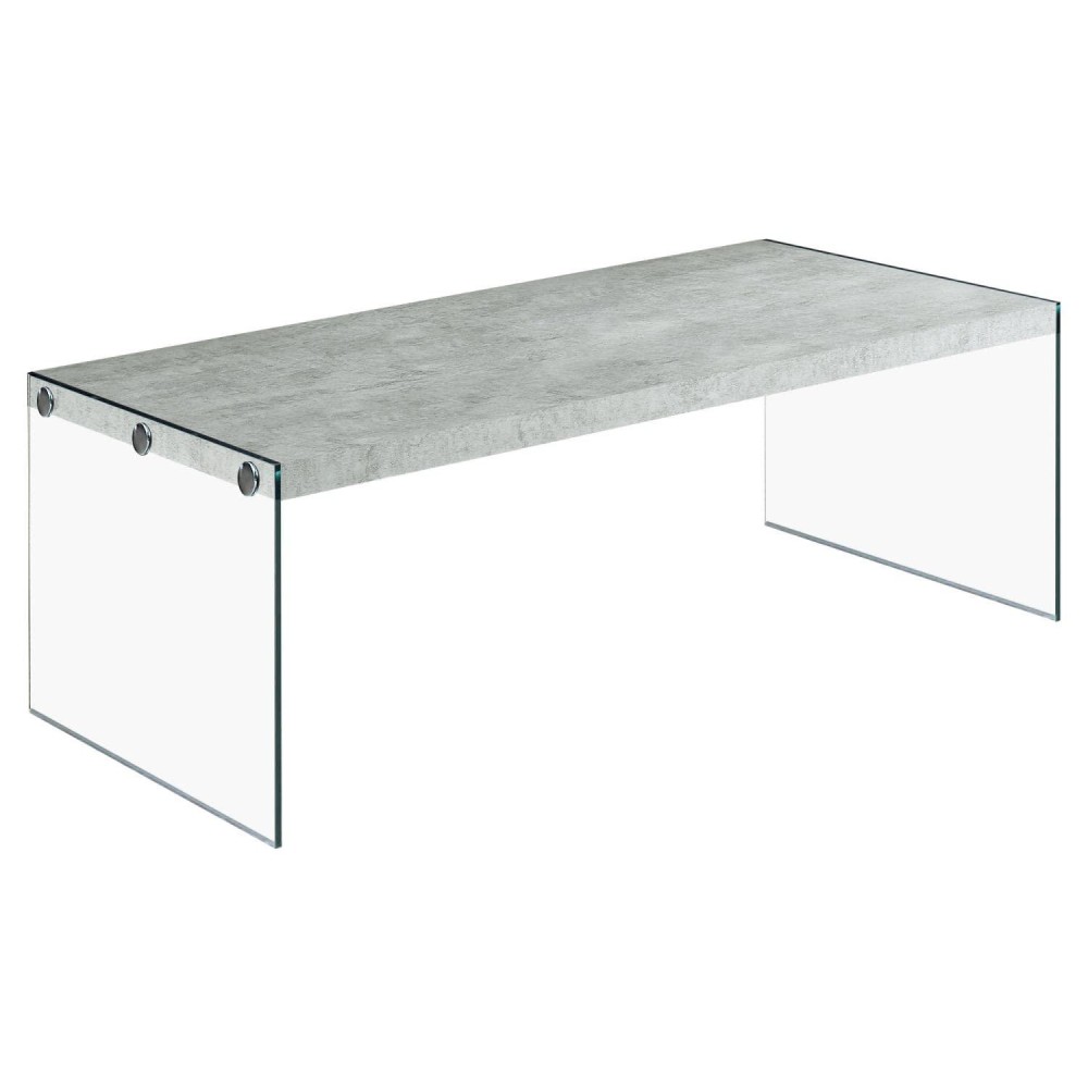 Monarch Specialties , Coffee Table, Tempered Glass, Grey Cement, 44L