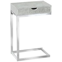 Monarch Specialties Accent Drawer-Chrome Metal Base, Gray Cement C-Table
