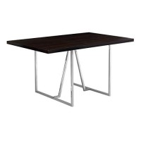 Monarch Specialties Cappuccino/Chrome Metal Dining Table, 60L X 36D X 30H, Brown