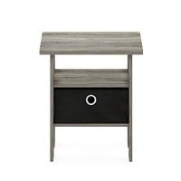 Furinno Andrey End Table / Side Table / Night Stand / Bedside Table With Bin Drawer, French Oak Grey/Black