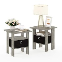 Furinno Andrey Set Of 2 End Table / Side Table / Night Stand / Bedside Table With Bin Drawer, French Oak Grey