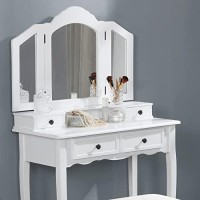 Roundhill Furniture Sanlo Wooden Vanity Make Up Table And Stool Set White