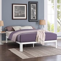Modway Corinne Steel Modern Mattress Foundation Queen Bed Frame With Wood Slat Support In White