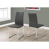 Monarch Specialties Grey Leather-Look/Chrome Dining Chair (2 Pieces), 28L X 28D X 38H