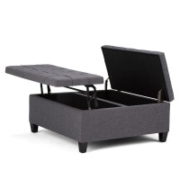 Simplihome Harrison 36 Inch Wide Square Coffee Table Lift Top Storage Ottoman In Upholstered Slate Grey Tufted Linen Look Fabric For The Living Room,