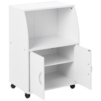 Hodedah Mini Microwave Cart With Two Doors And Shelf For Storage, White + Beech