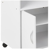 Hodedah Mini Microwave Cart With Two Doors And Shelf For Storage, White + Beech
