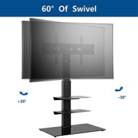 Rfiver Swivel Floor Tv Stand With Vesa Mount For 32 39 40 43 49 50 55 60 65 70 Inch Flat Screens/Curved Tvs, 3-Shelf Tall Narrow Tv Stand With Tempered Glass Base, Black Height Adjustable Mount Stand