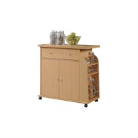 Hodedah Import Kitchen Island With Spice Rack And Towel Rack, Beech