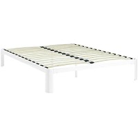 Modway Corinne Steel Modern Mattress Foundation Full Bed Frame With Wood Slat Support In White